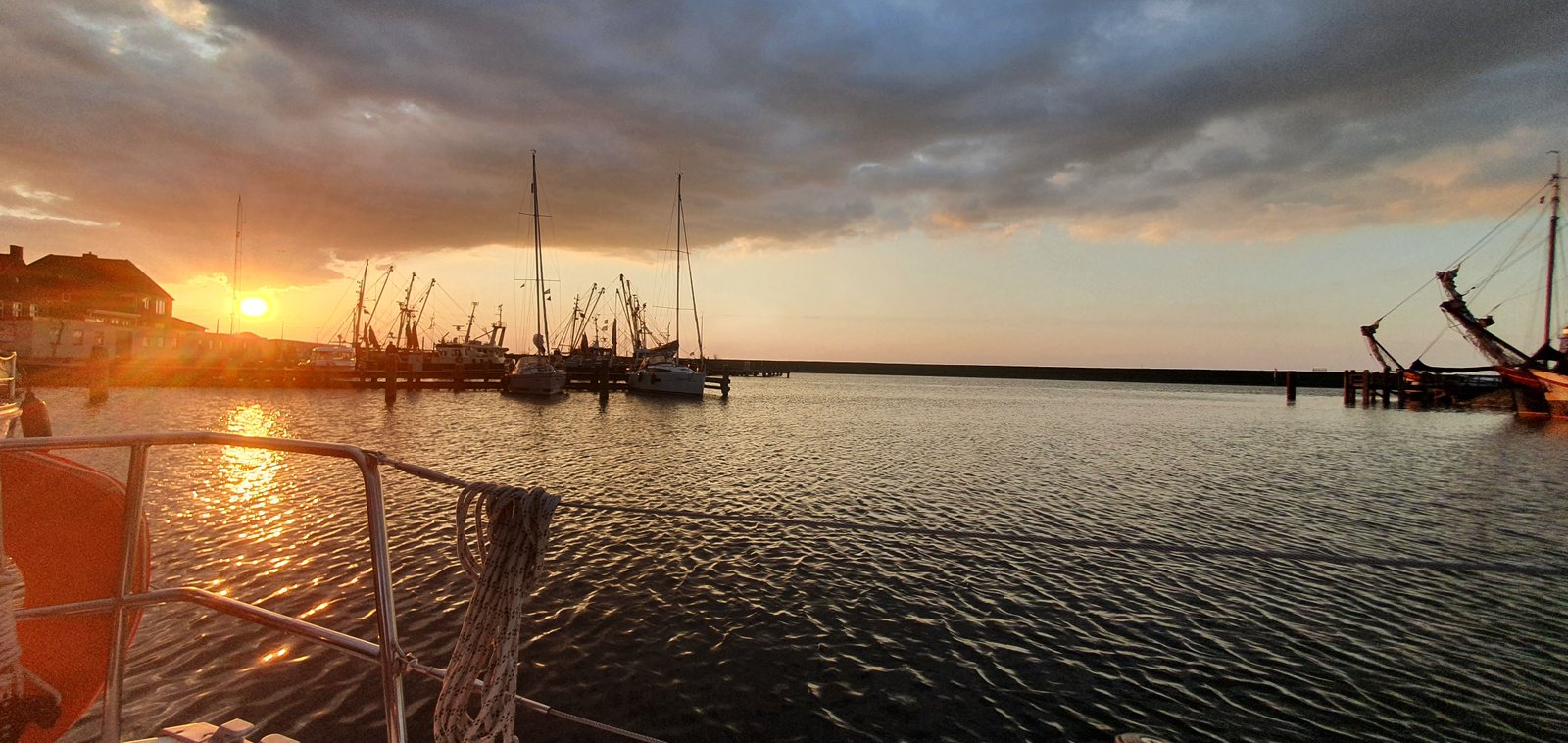 Sunset from our sailboat in Stavoren marina Netherlands